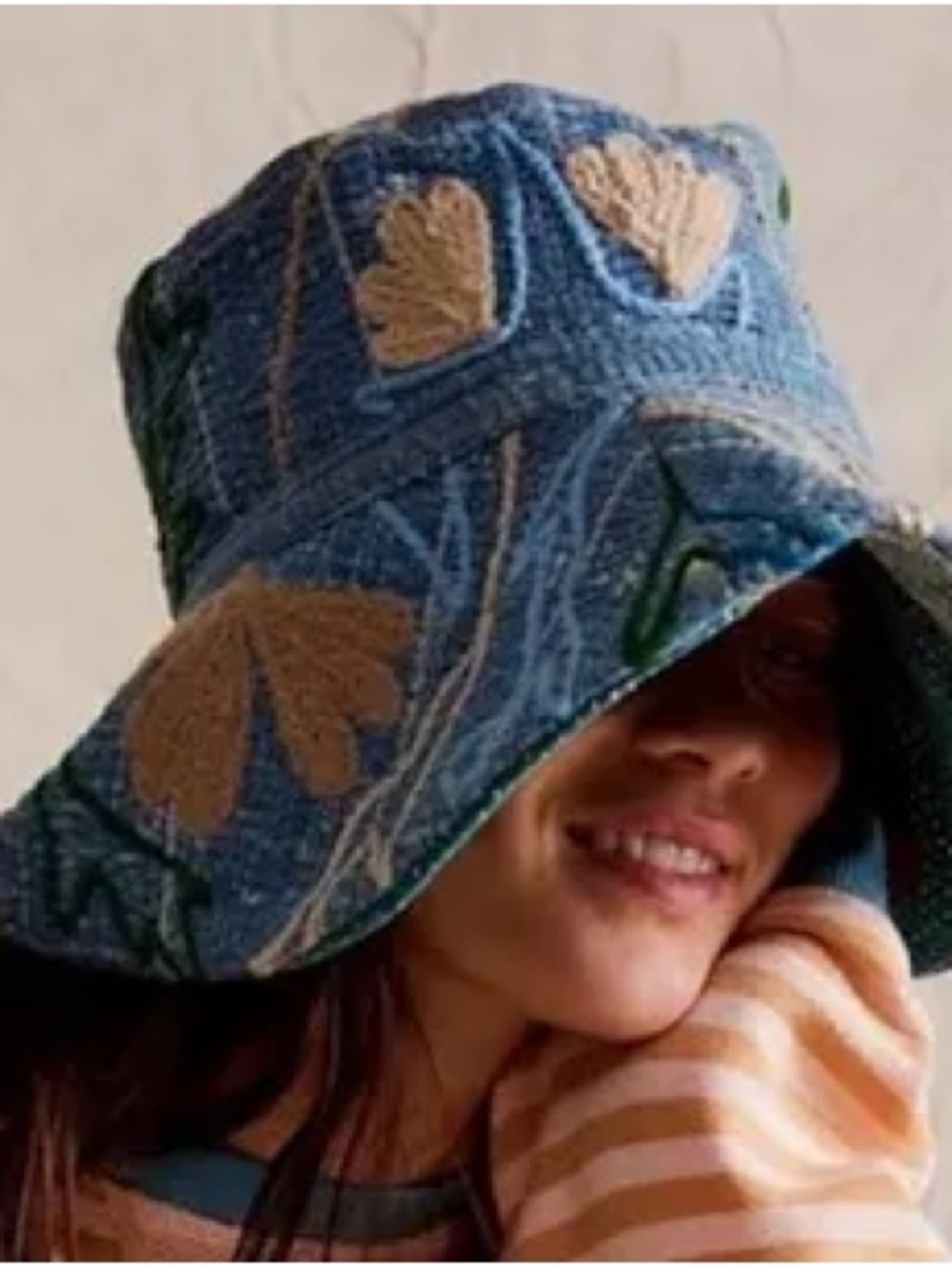 Blue Floral Embroidered Bucket Hat -Vintage free people